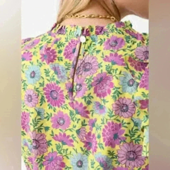 Banjanan Andrea pink yellow ruffle sleeve floral top size medium - Picture 2 of 6